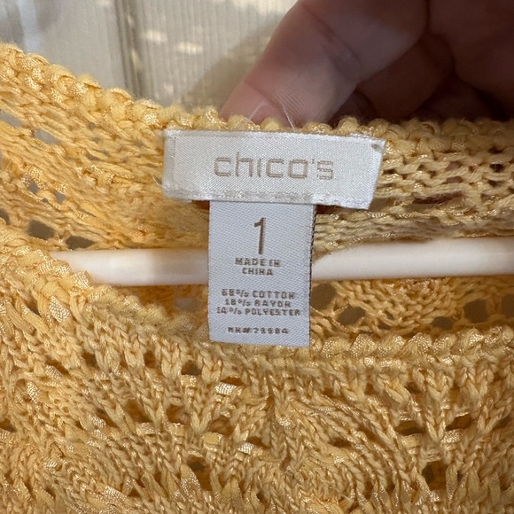 Chico’s Open Knit Crochet Sweater Top – Size 1 (Yellow/Beige) size M - Picture 3 of 4